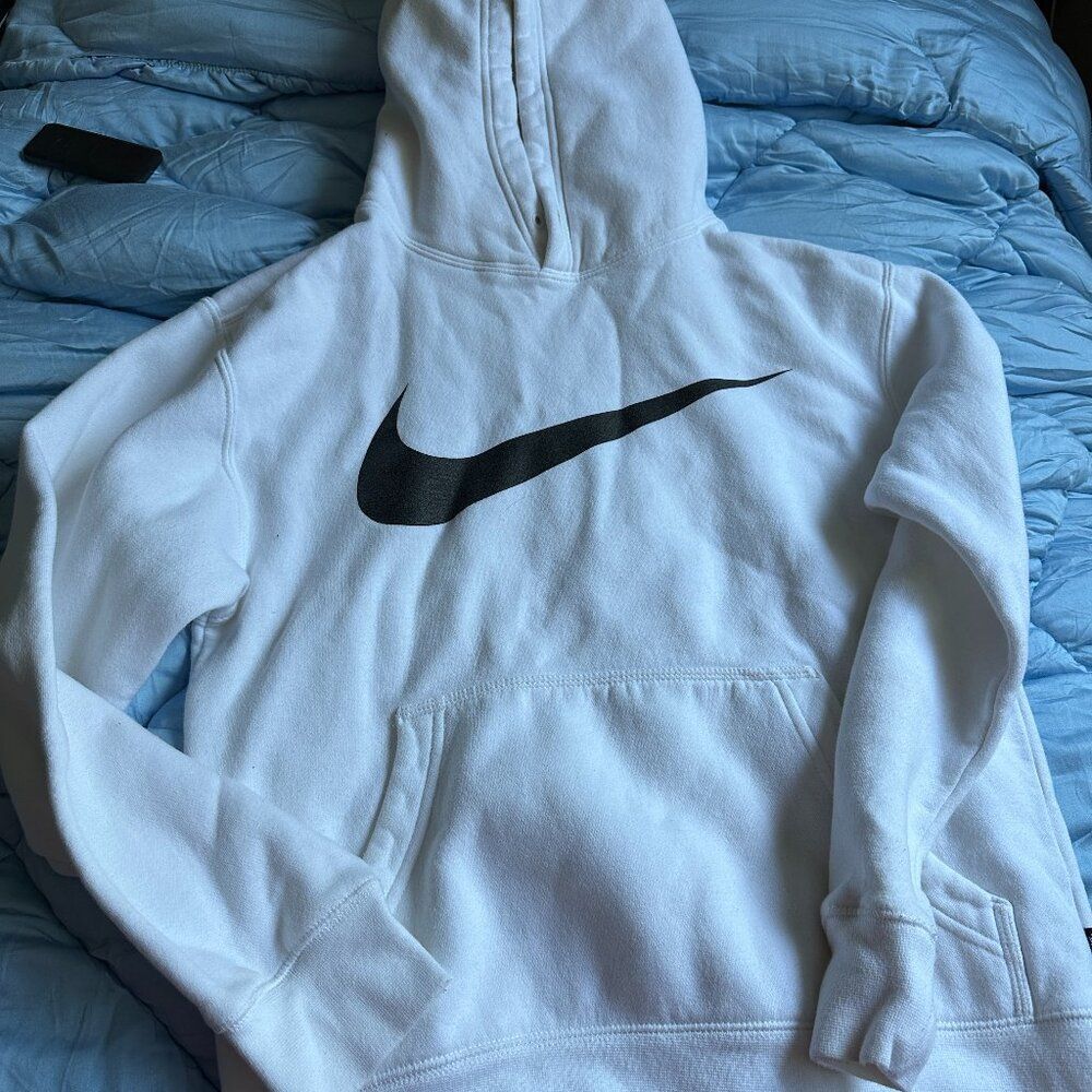 Nike White with Black logo pullover Hoodie Size Mens XS GUC